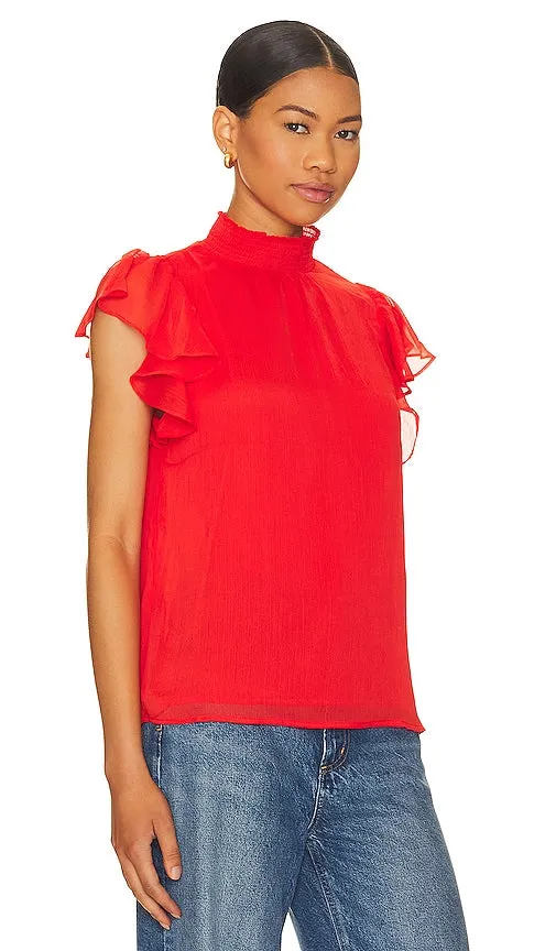 1. STATE Smocked Turtleneck Flutter Sleeve Top in Red