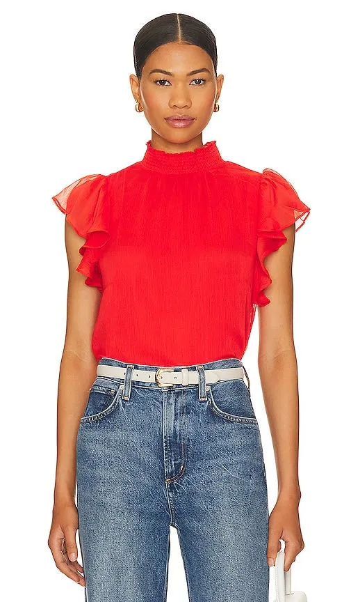 1. STATE Smocked Turtleneck Flutter Sleeve Top in Red