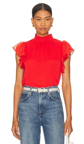 1. STATE Smocked Turtleneck Flutter Sleeve Top in Red