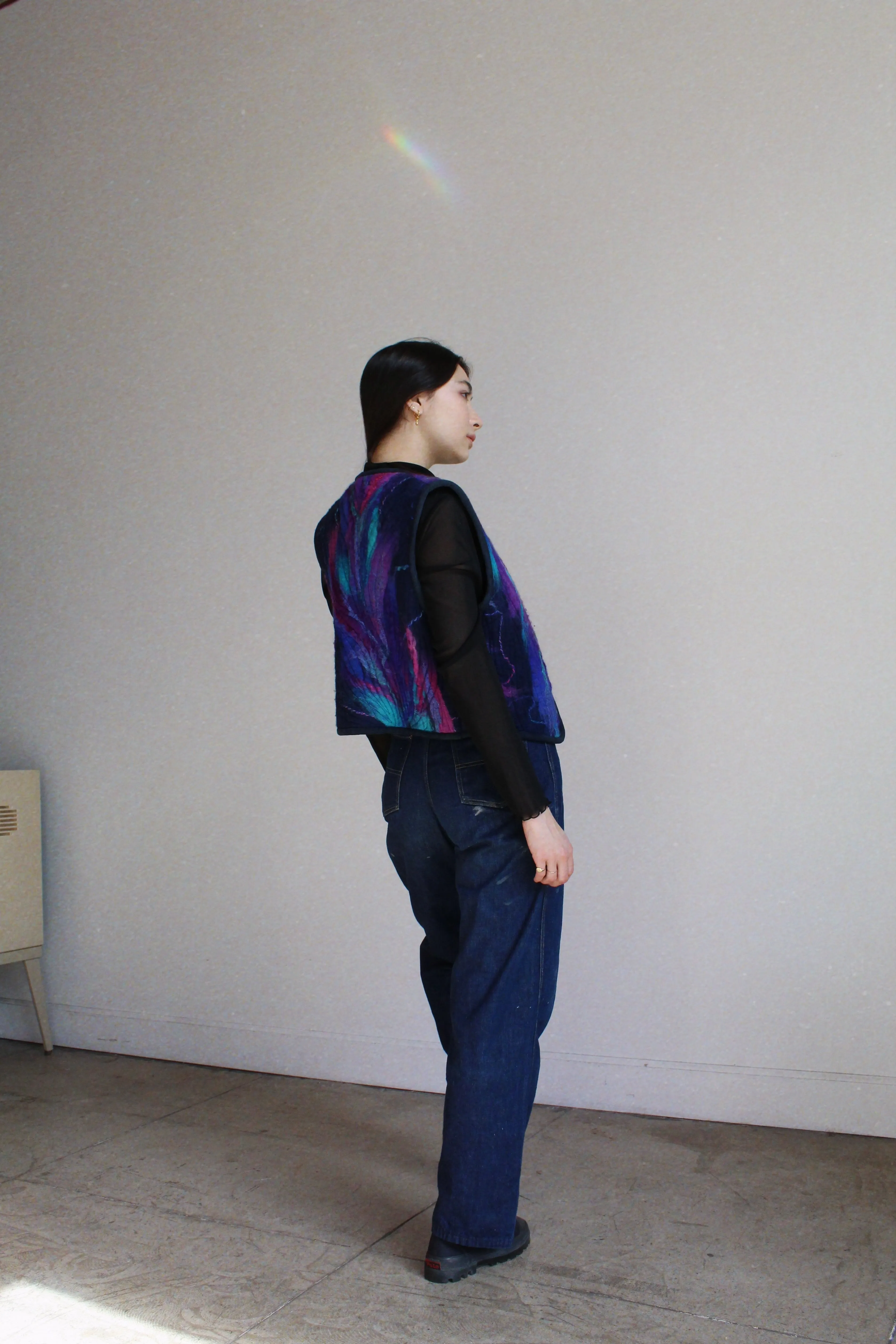 1990s Black Mesh Long Sleeve Ruffle Turtleneck Blouse