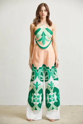 2pc set- tie back halter top & wide leg pants
