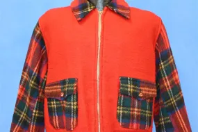 40s Red Plaid Tartan Metal Zipper Wool Jacket Large