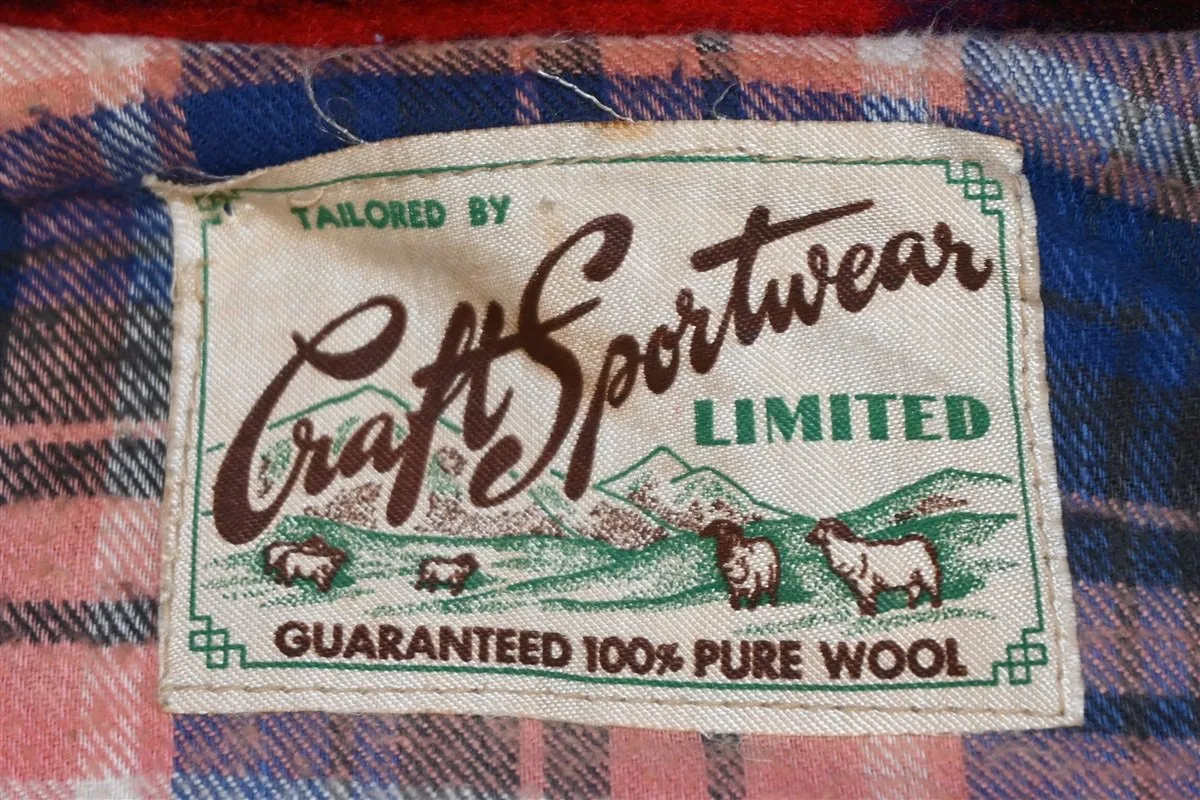 40s Red Plaid Tartan Metal Zipper Wool Jacket Large