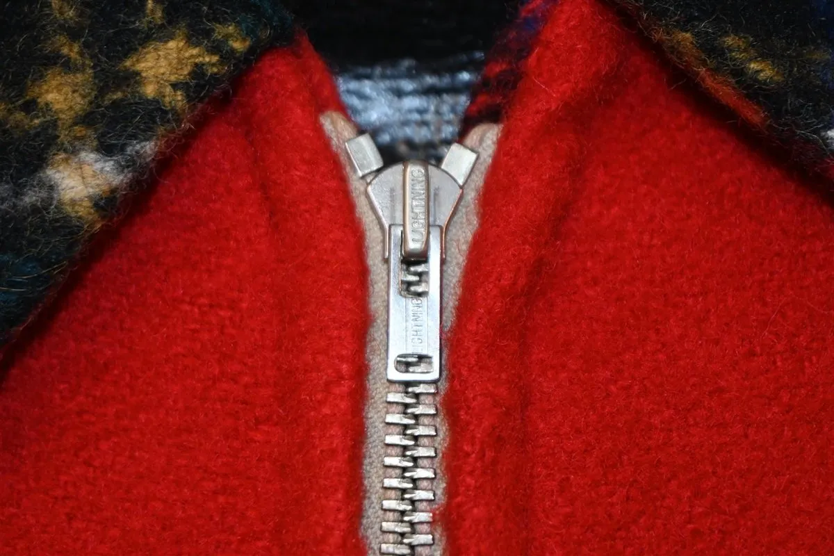 40s Red Plaid Tartan Metal Zipper Wool Jacket Large