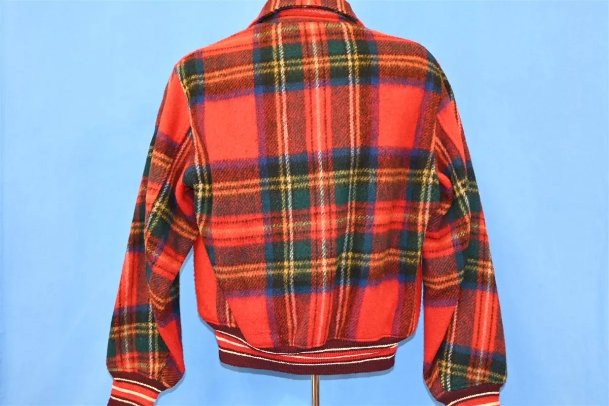 40s Red Plaid Tartan Metal Zipper Wool Jacket Large