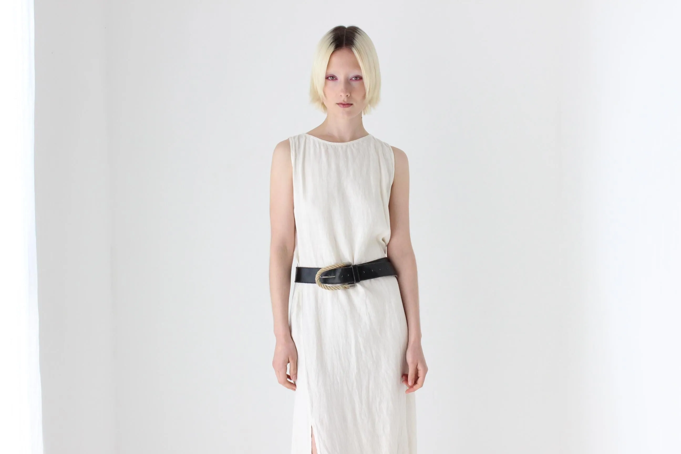 90s Soft Italian Linen Relaxed Sheath Dress