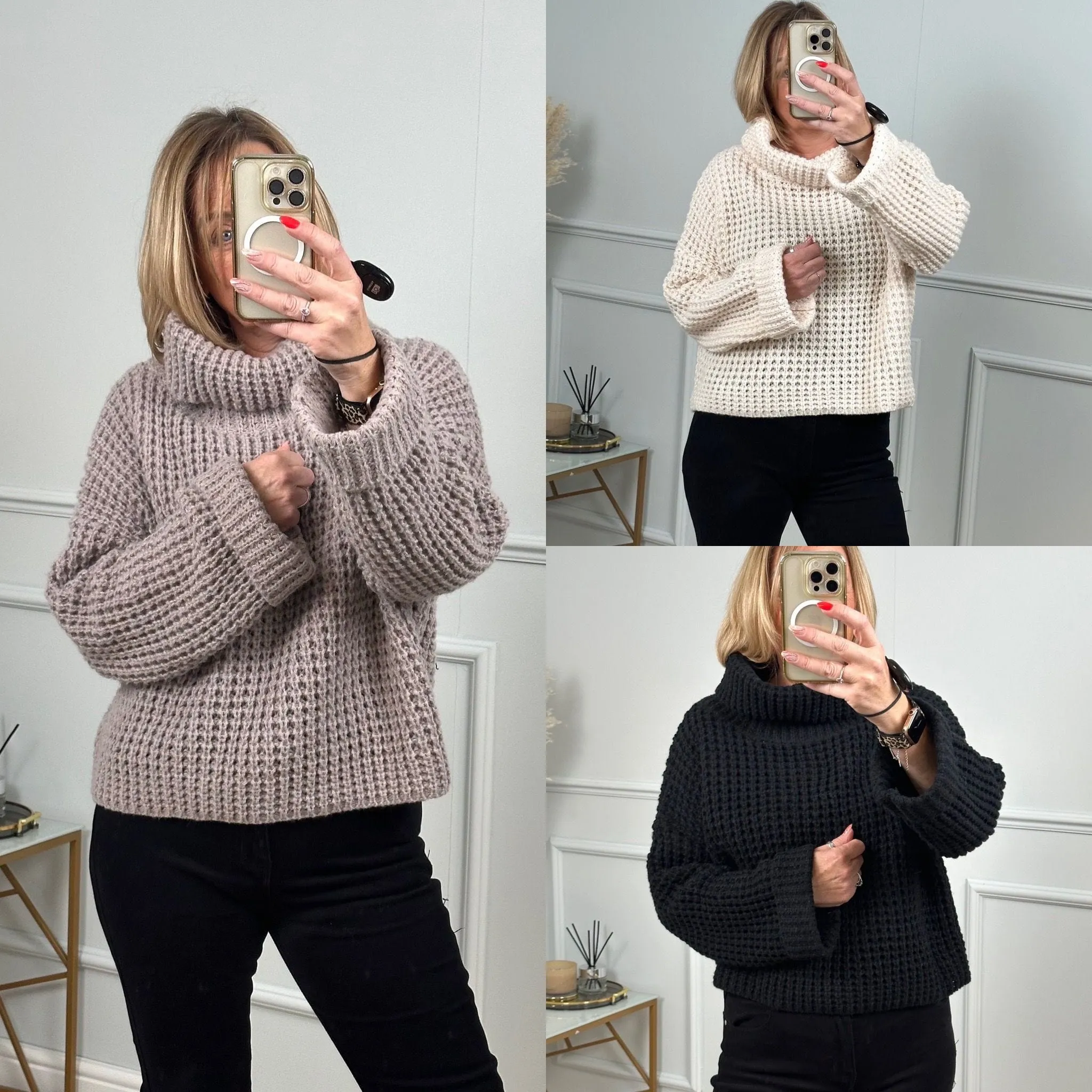 Abi Cowl Neck Waffle Knit Jumper 8-16 Black