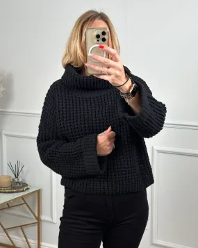 Abi Cowl Neck Waffle Knit Jumper 8-16 Black