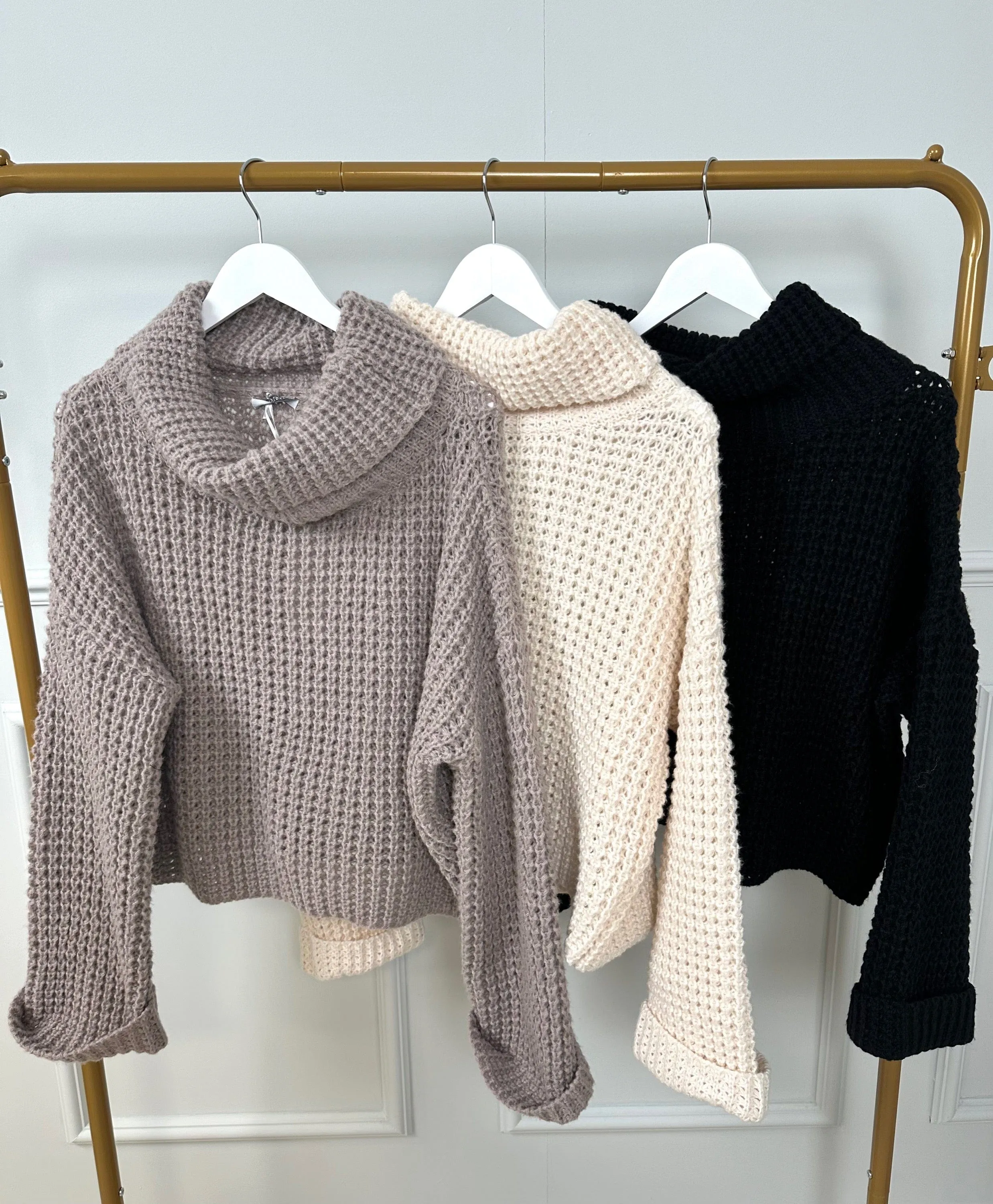 Abi Cowl Neck Waffle Knit Jumper 8-16 Black
