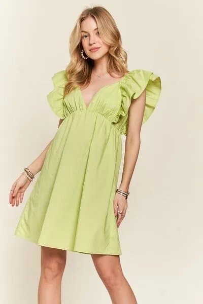 ADORA Smocked Back Ruffled Cap Sleeve Babydoll Dress