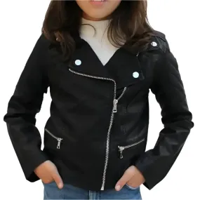 Adorable Quilted Black Leather Kids Jacket - Stylish & Comfortable