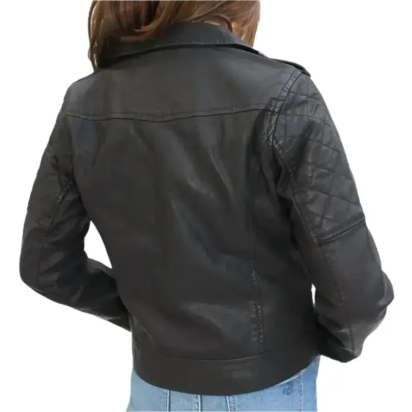 Adorable Quilted Black Leather Kids Jacket - Stylish & Comfortable