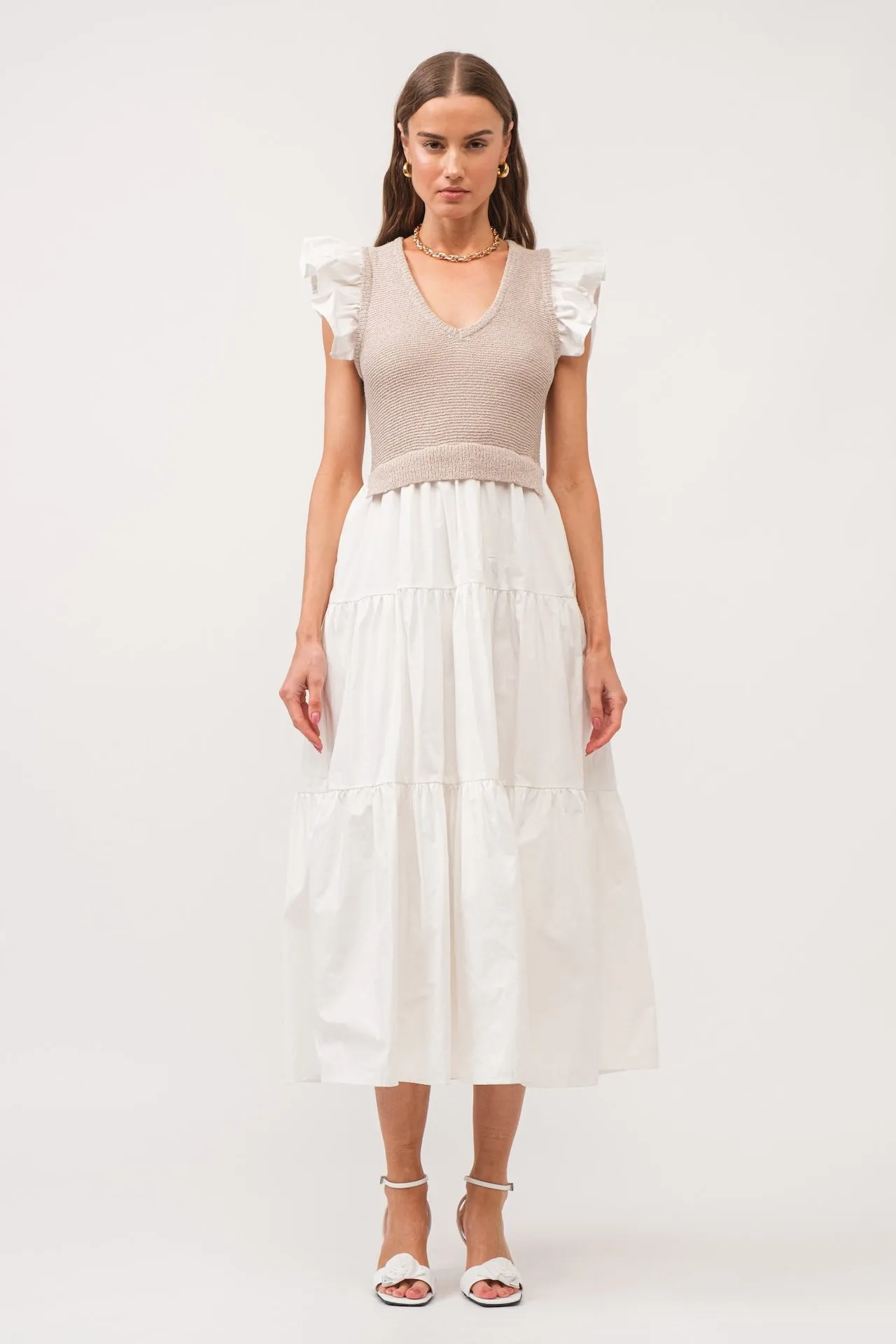 Alondra White Flutter Sleeve Dress