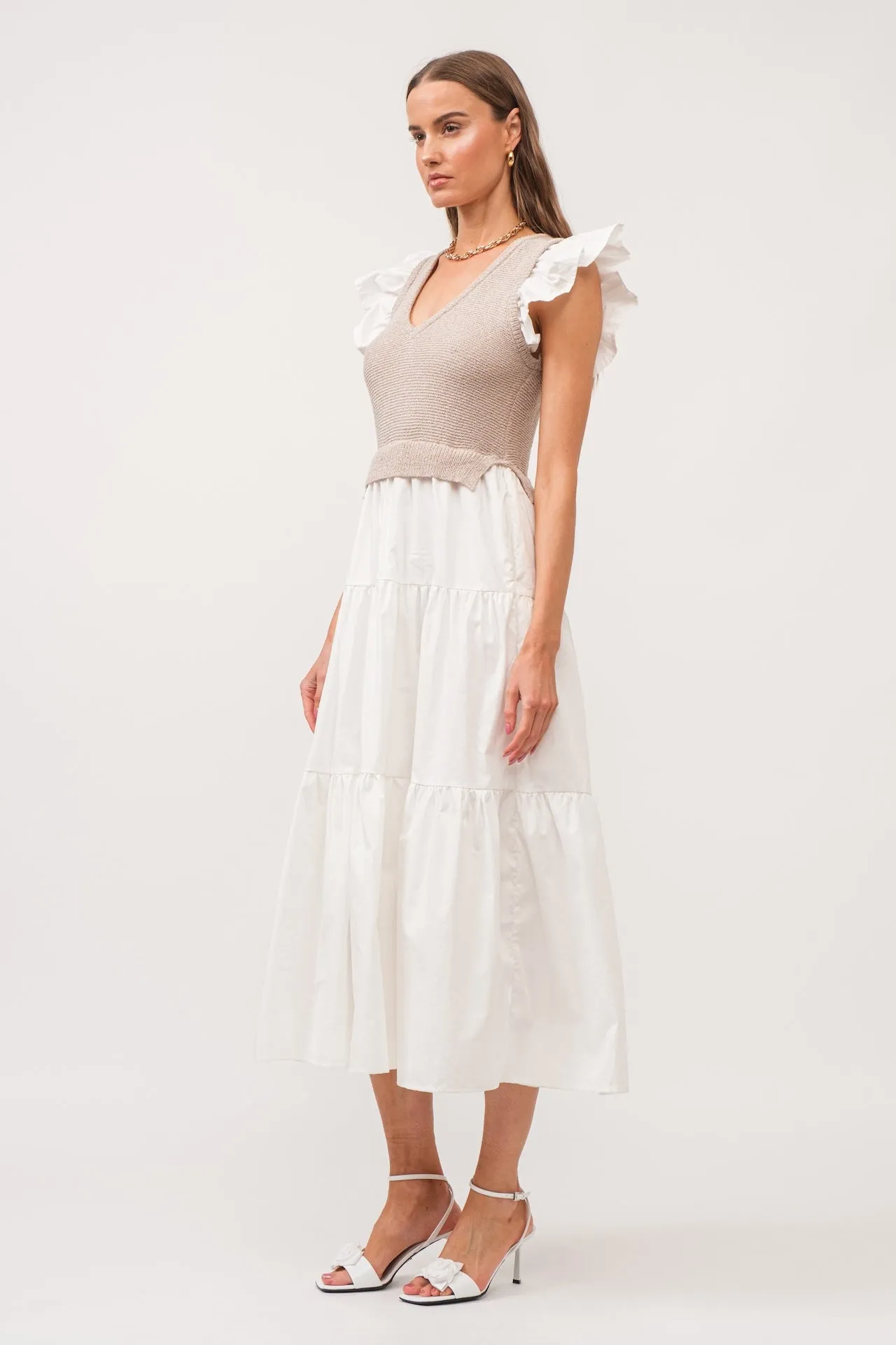 Alondra White Flutter Sleeve Dress