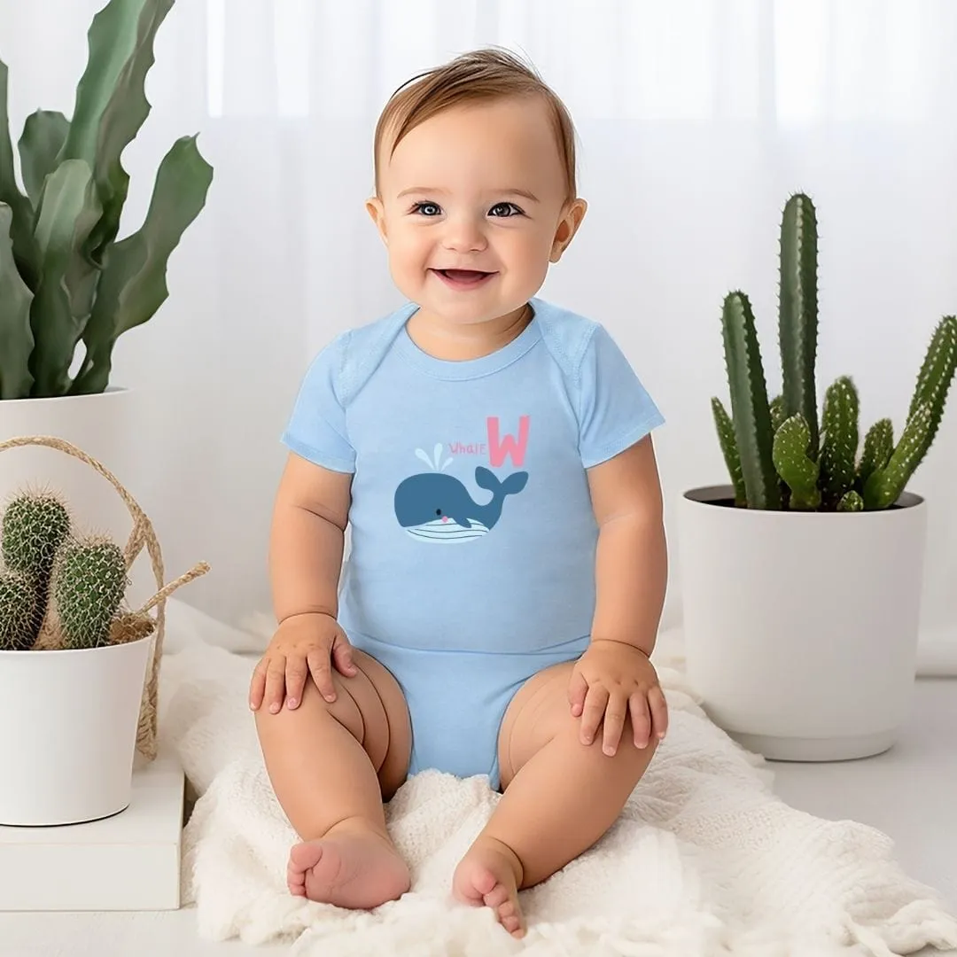 Animal Alphabet - W for Whale Baby Bodysuit - Unisex Graphic Bodysuit for Babies