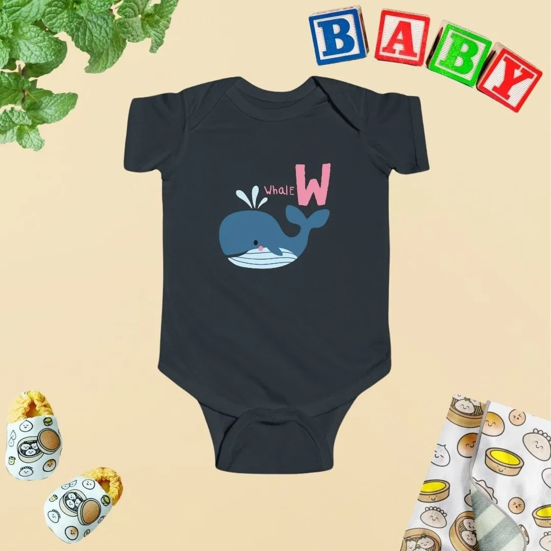 Animal Alphabet - W for Whale Baby Bodysuit - Unisex Graphic Bodysuit for Babies