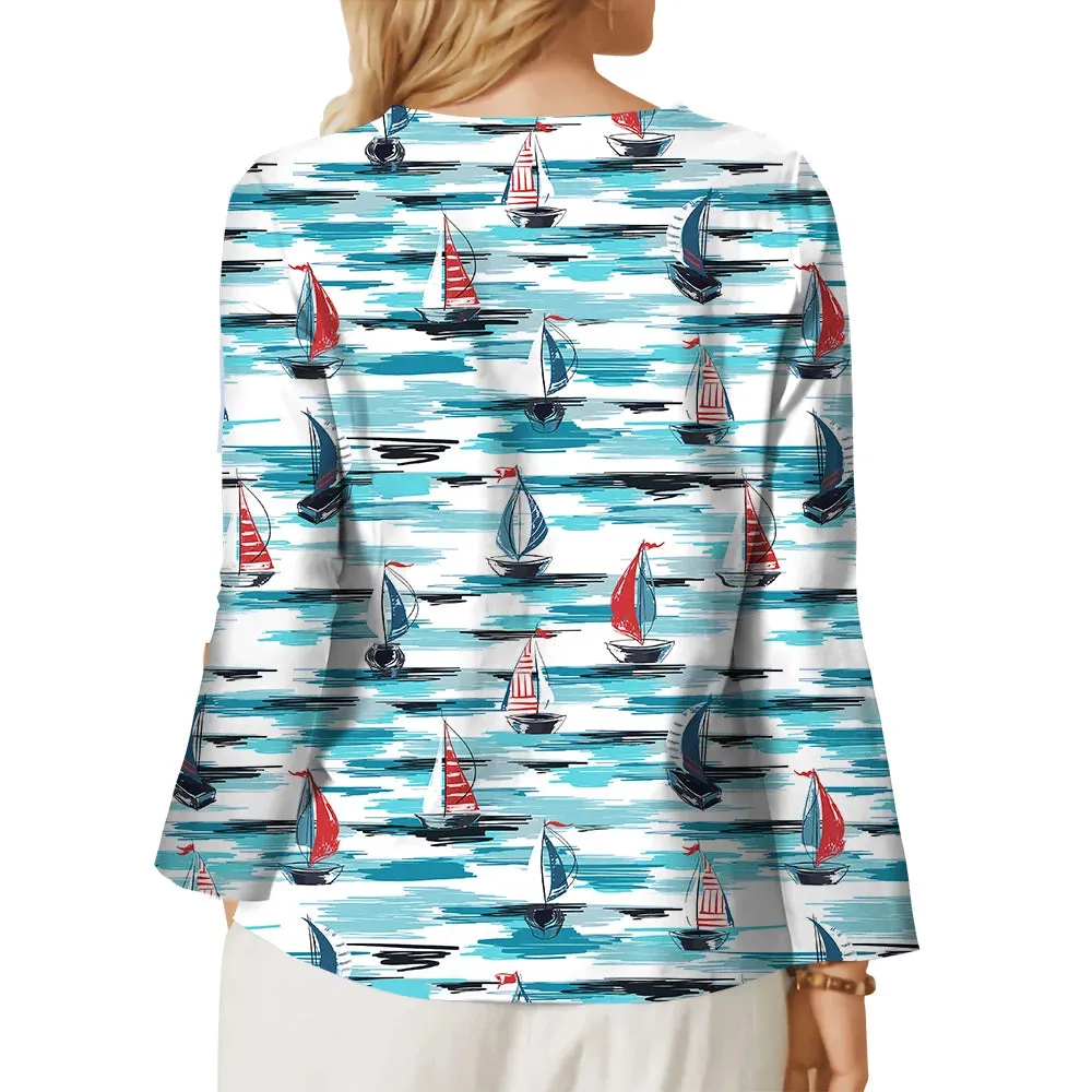 Ashore Shop Women T-shirt  Sailboat Long Sleeve Top
