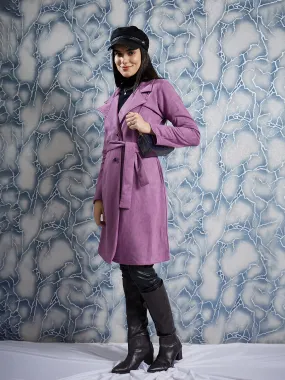 Athena Notched Lapel Collar Single Breasted Suede Overcoat With Belt