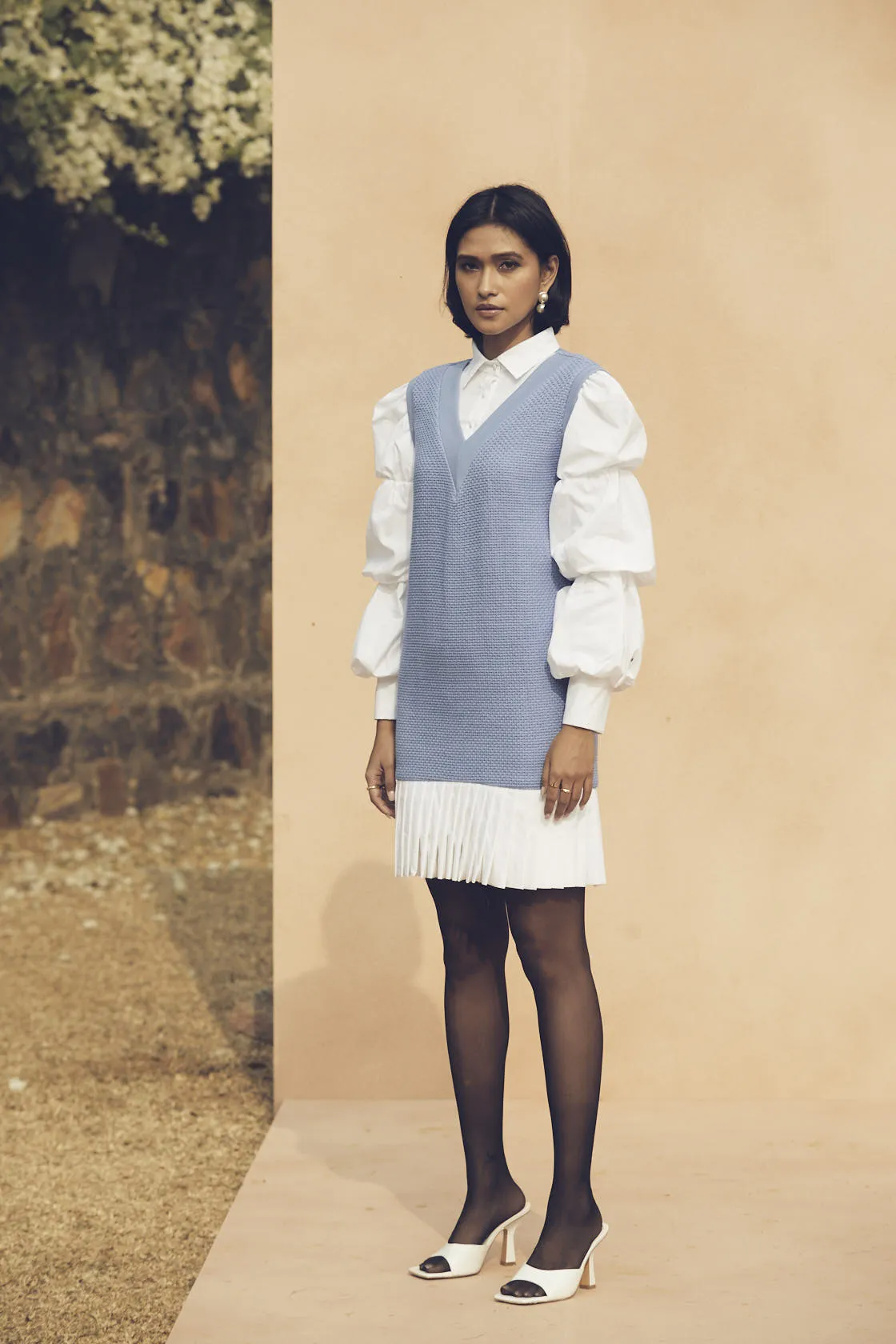 Attached Vest Cotton Dress