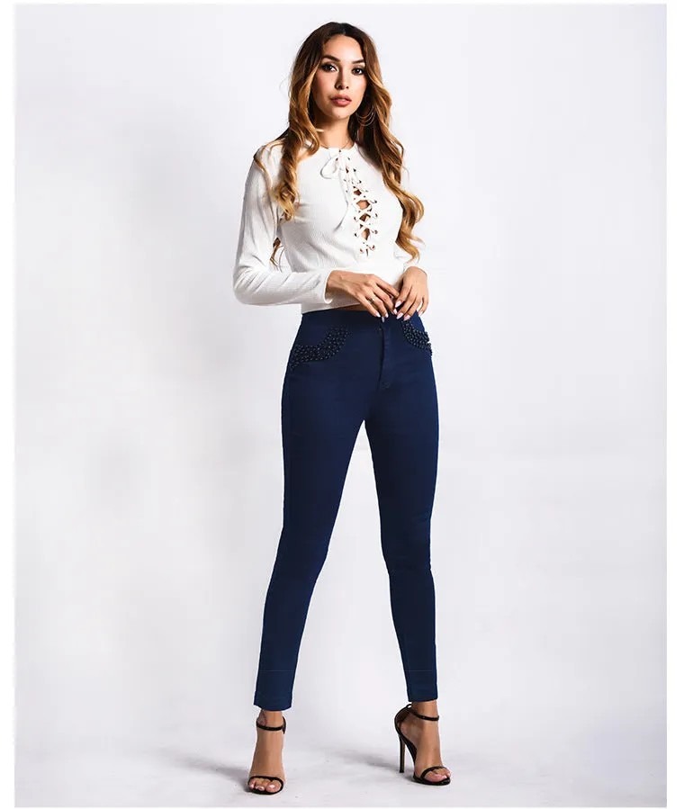 Bead Candy Elastic Slim Pants
