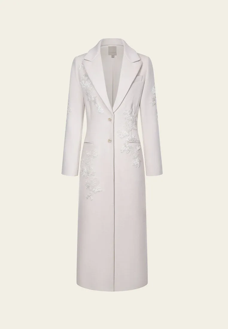 Bead-detail Maxi-length Wool Coat