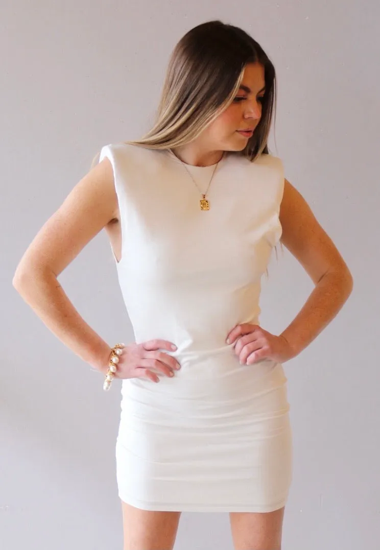 BEALL Sleeveless ShoulderPad Knit Bodycon Dress