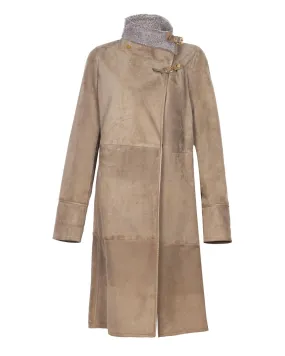 Beige Long Suede Leather Coat