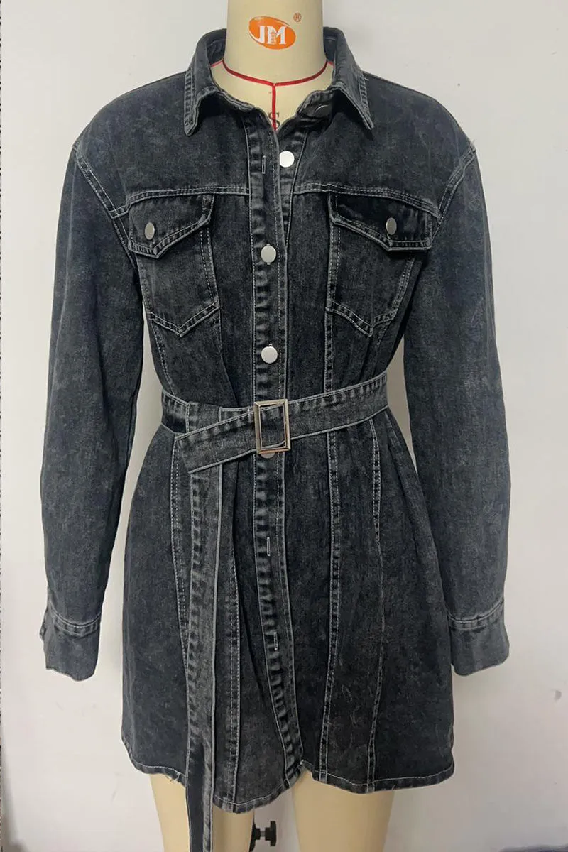 BG655 Denim Long Sleeve Mini Dress