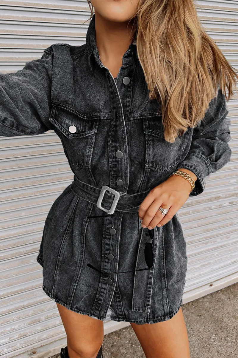 BG655 Denim Long Sleeve Mini Dress