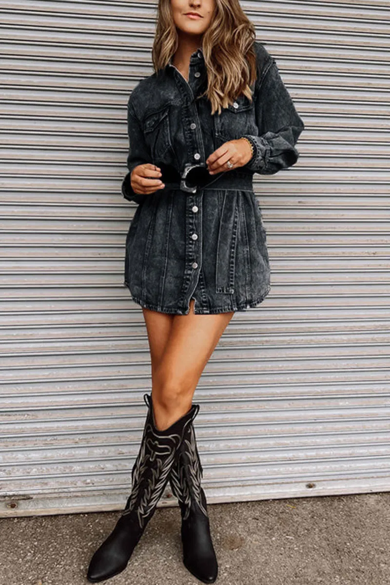 BG655 Denim Long Sleeve Mini Dress