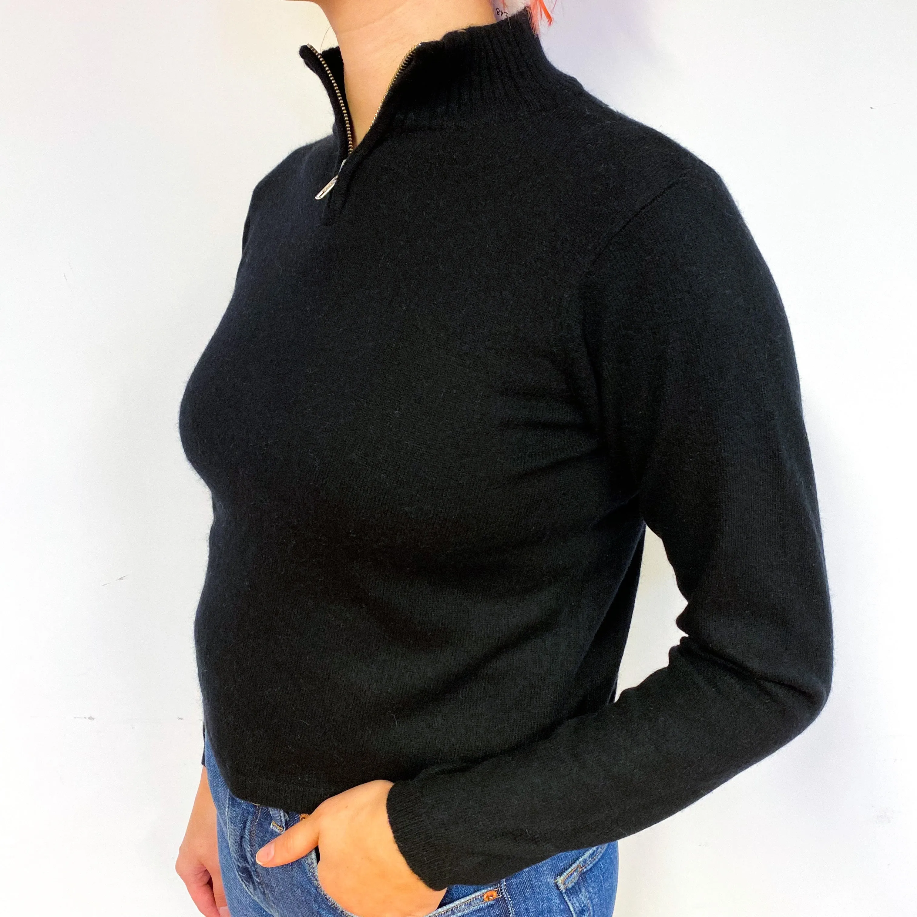 Black Cashmere 1/4 Zip Turtle Neck Jumper Small