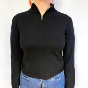 Black Cashmere 1/4 Zip Turtle Neck Jumper Small