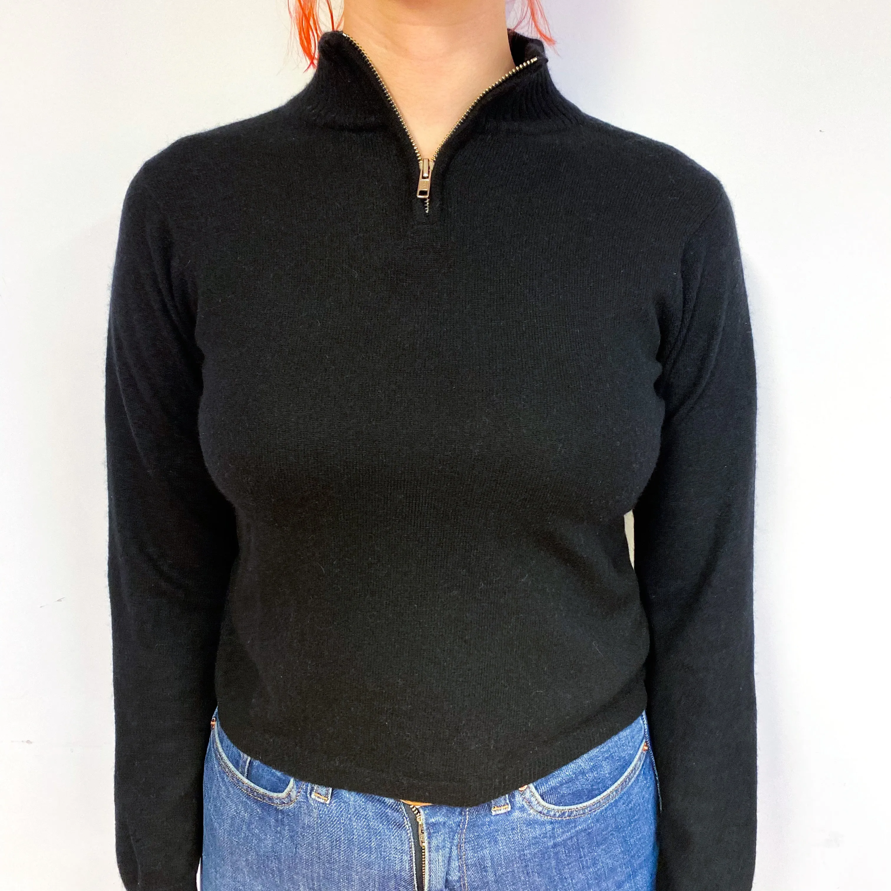 Black Cashmere 1/4 Zip Turtle Neck Jumper Small
