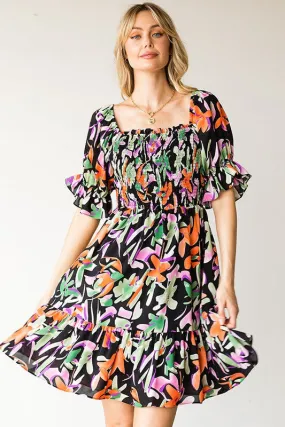 Black Floral Babydoll Dress