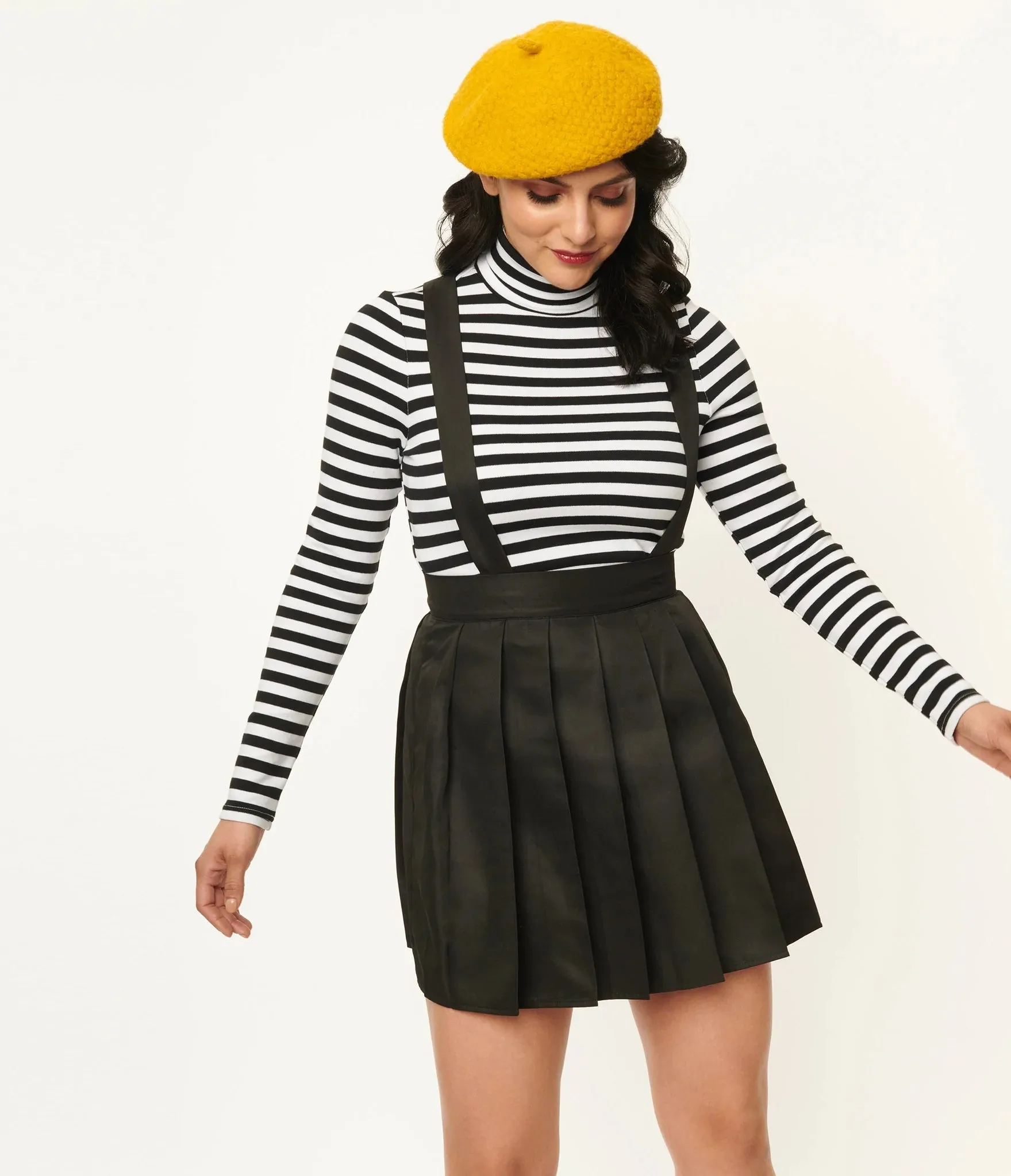Black Pleated Suspender Skirt