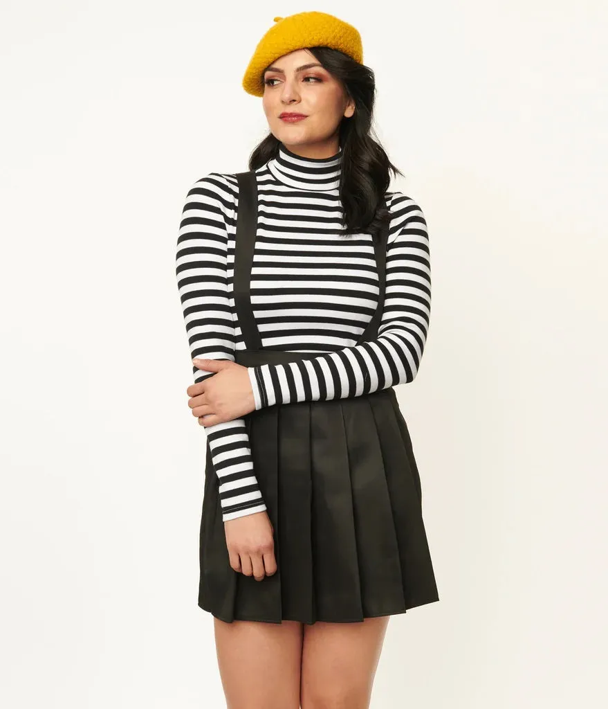 Black Pleated Suspender Skirt