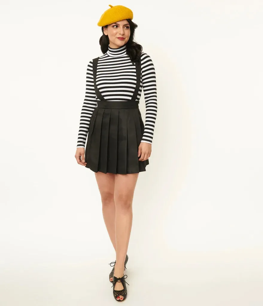 Black Pleated Suspender Skirt