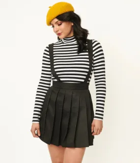Black Pleated Suspender Skirt