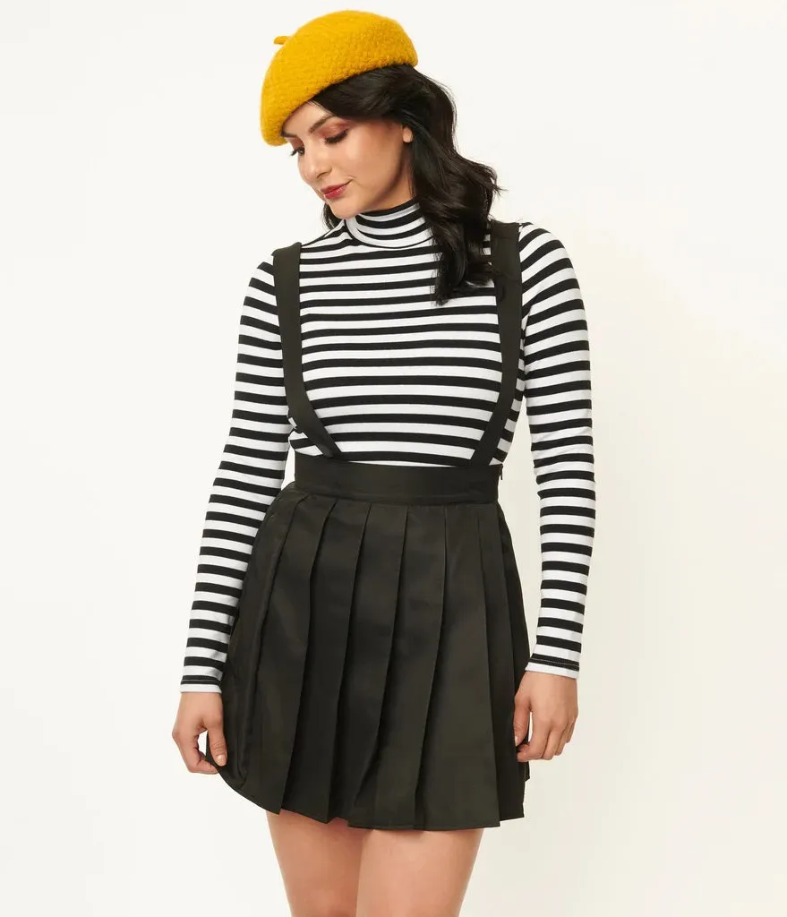 Black Pleated Suspender Skirt