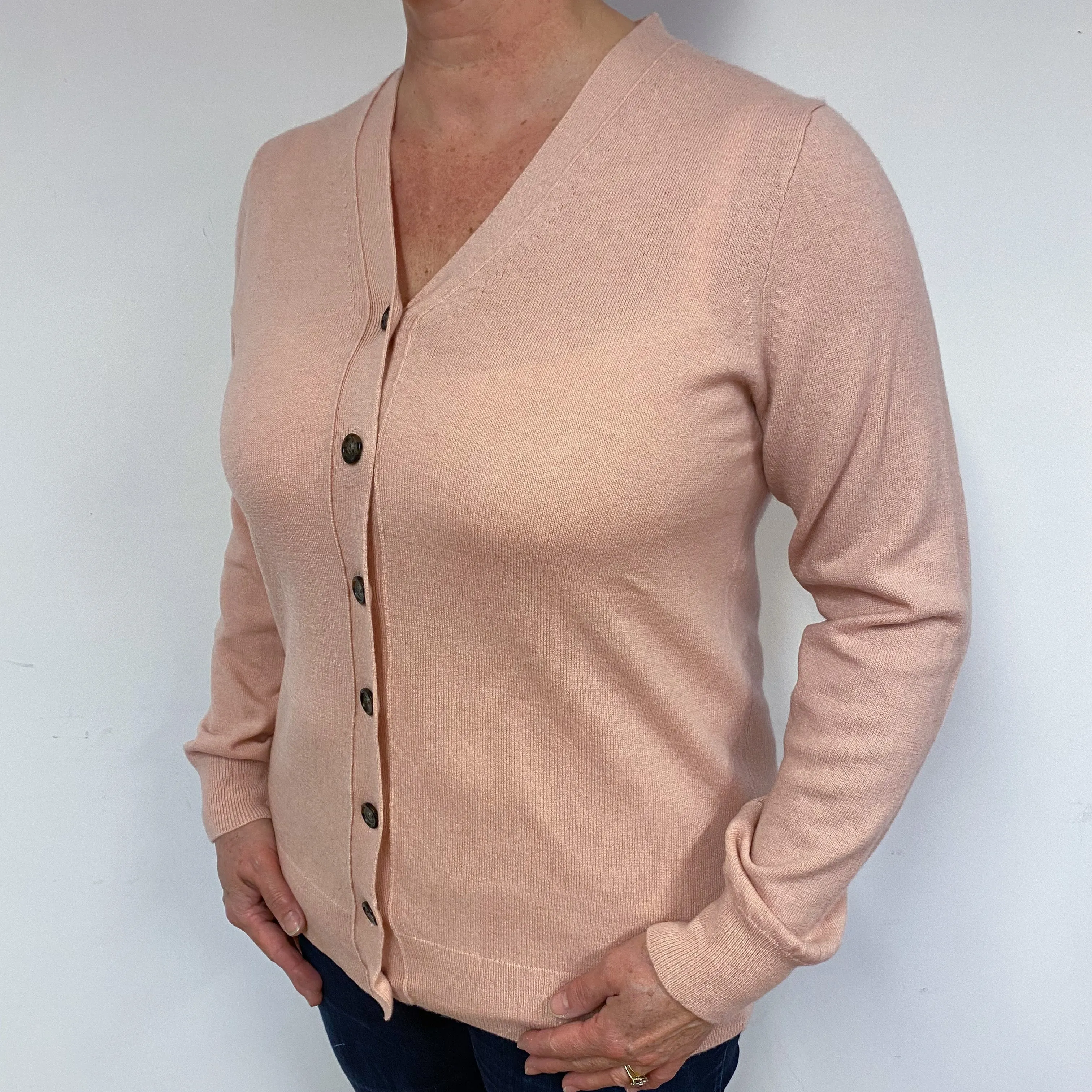 Blush Pink Cashmere V-Neck Cardigan Large