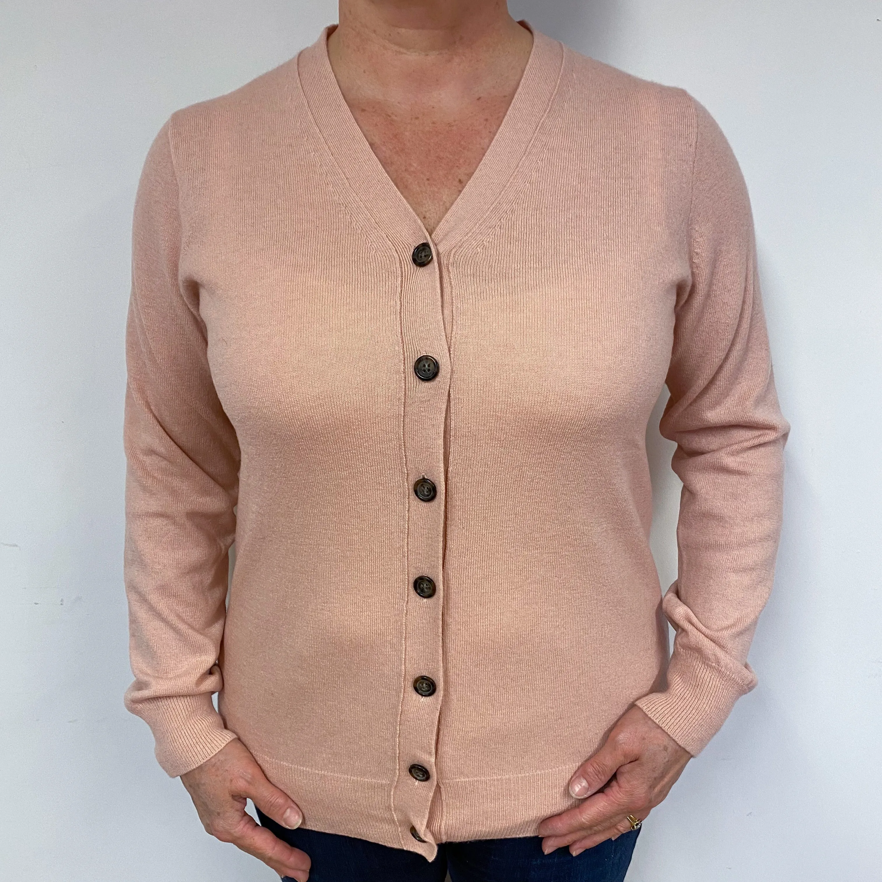 Blush Pink Cashmere V-Neck Cardigan Large