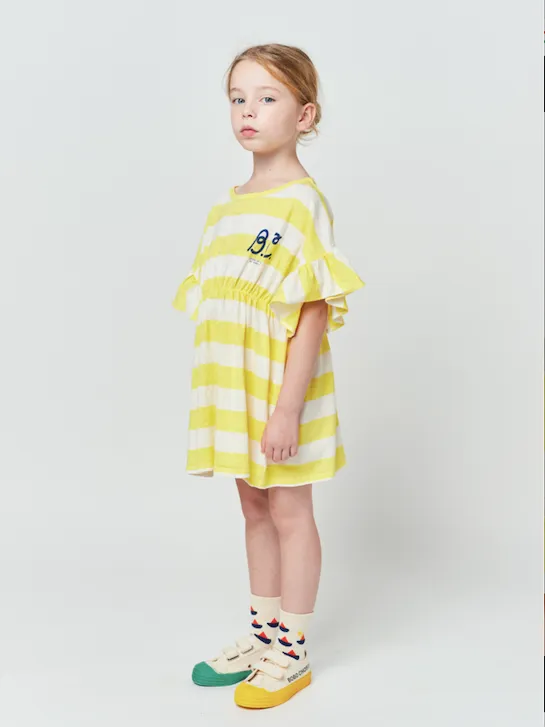Bobo Choses Yellow Stripes Ruffle Dress