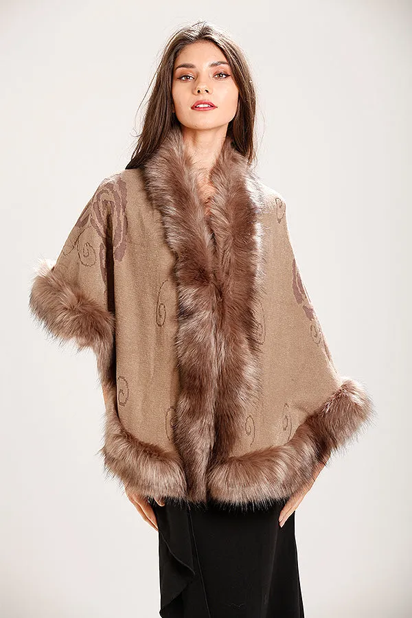 Brown Faux Fur Trim Cape Cardigan