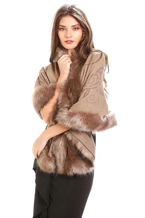 Brown Faux Fur Trim Cape Cardigan