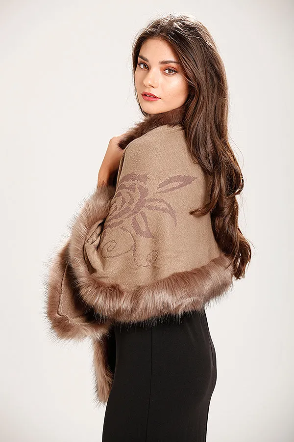 Brown Faux Fur Trim Cape Cardigan