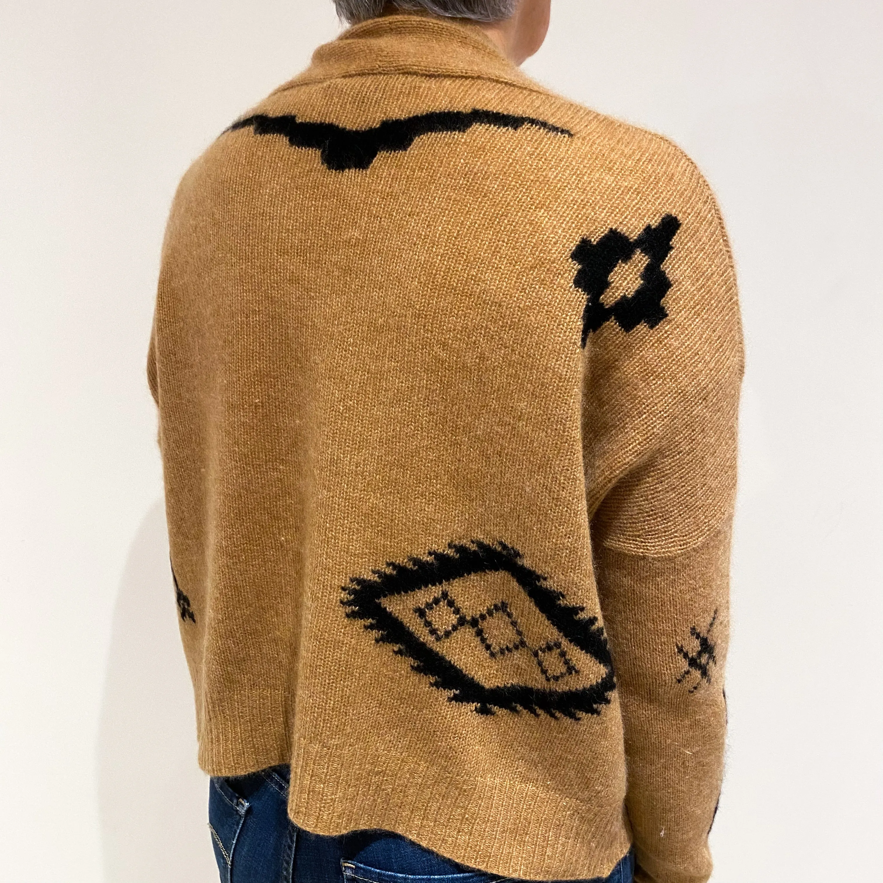 Butterscotch Brown Aztec Design Cashmere Slouchy Fit Cardigan Medium