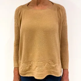 Camel Brown Knit Detail Cashmere Crew Neck Jumper Medium