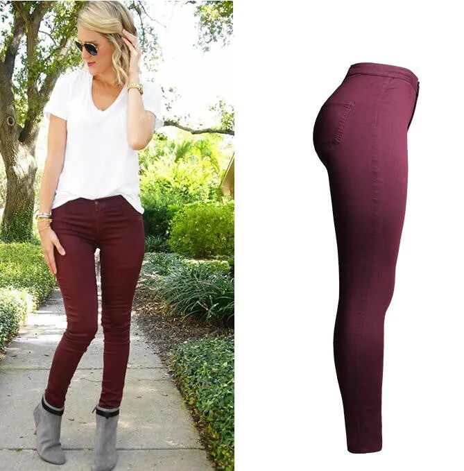 Candy Color High Waist Elastic Long Slim Pants