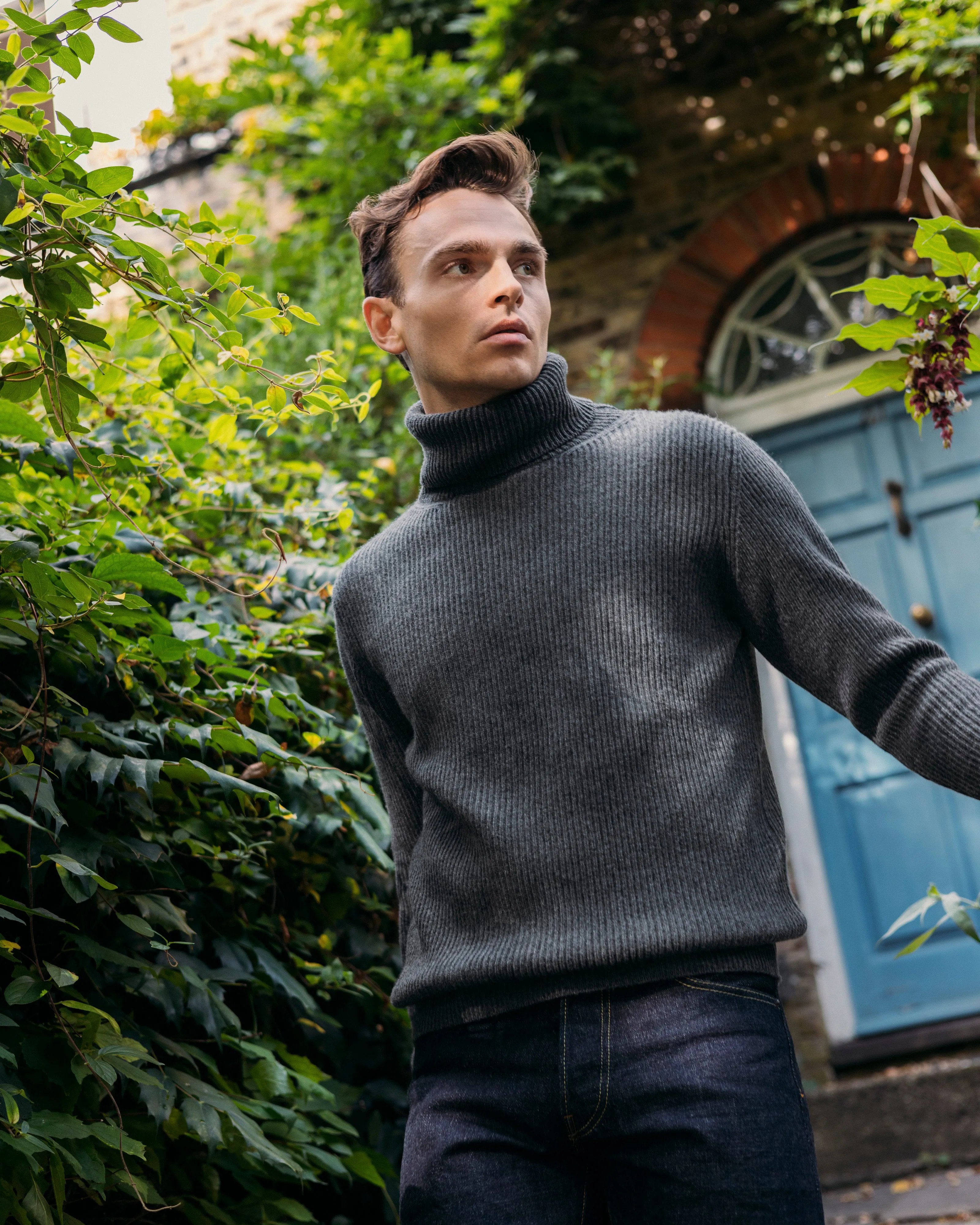 Cashmere ribbed submariner rollneck in grey mélange