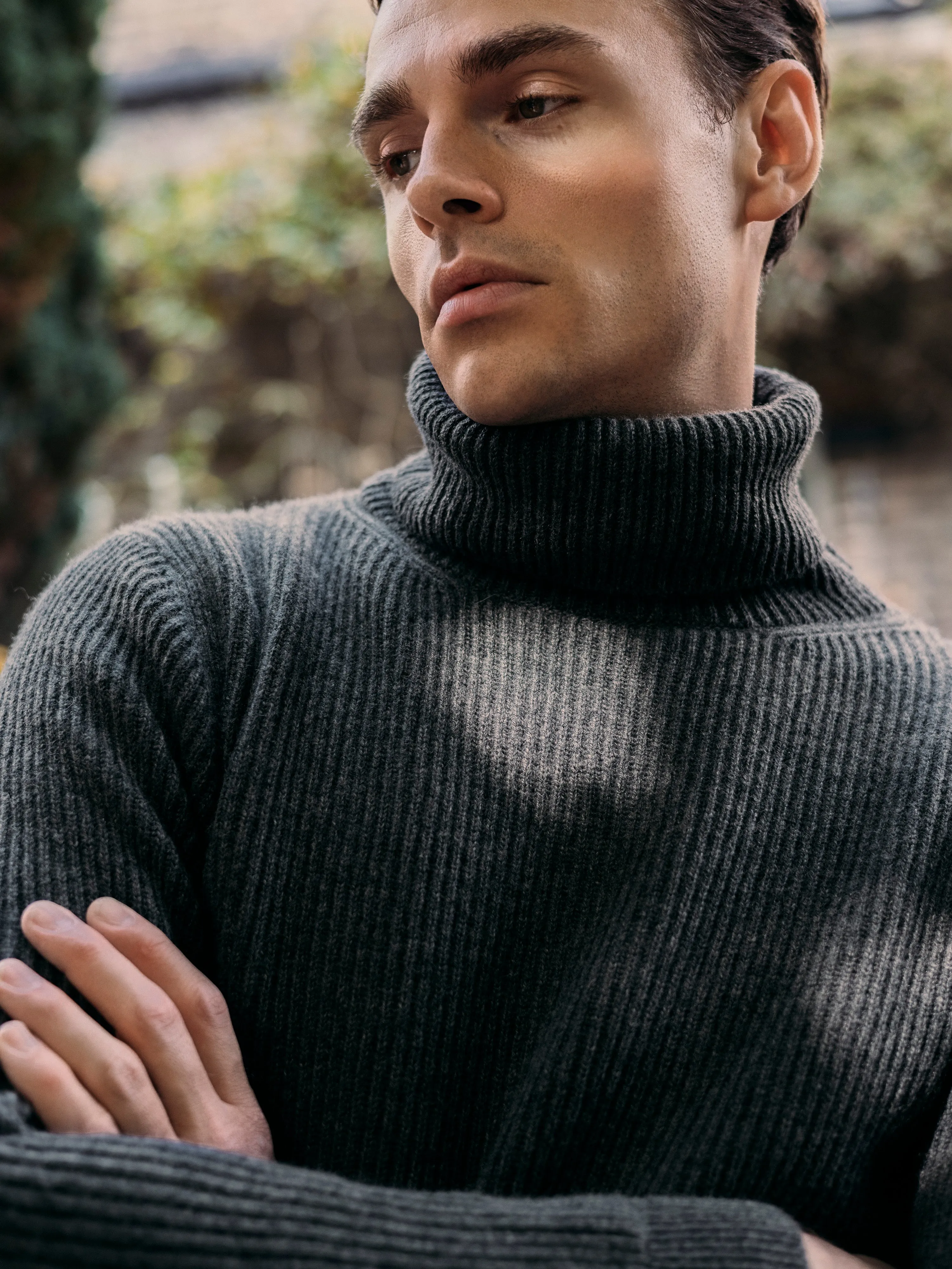 Cashmere ribbed submariner rollneck in grey mélange